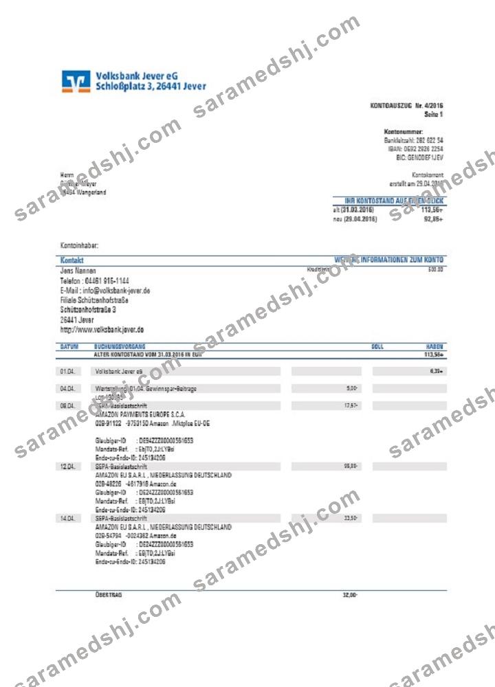 Germany Sparkasse Miltenberg-Obernburg bank statement template, Word and PDF format